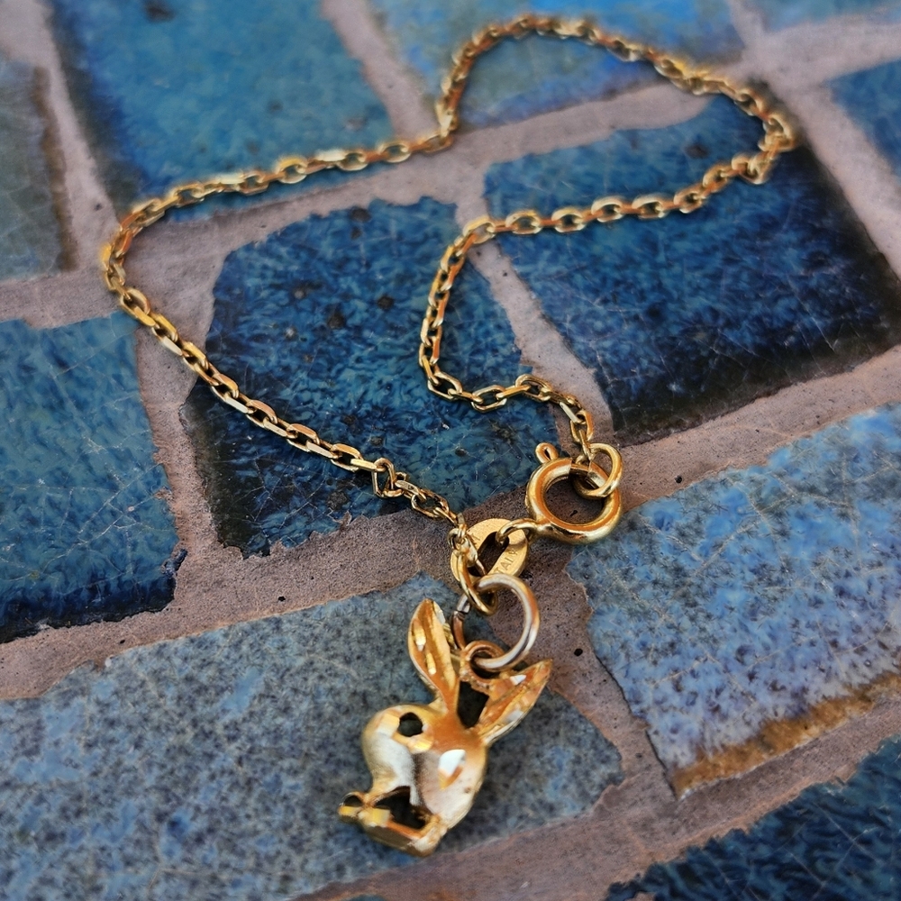 14K Solid Yellow Gold Bunny Charm Bracelet